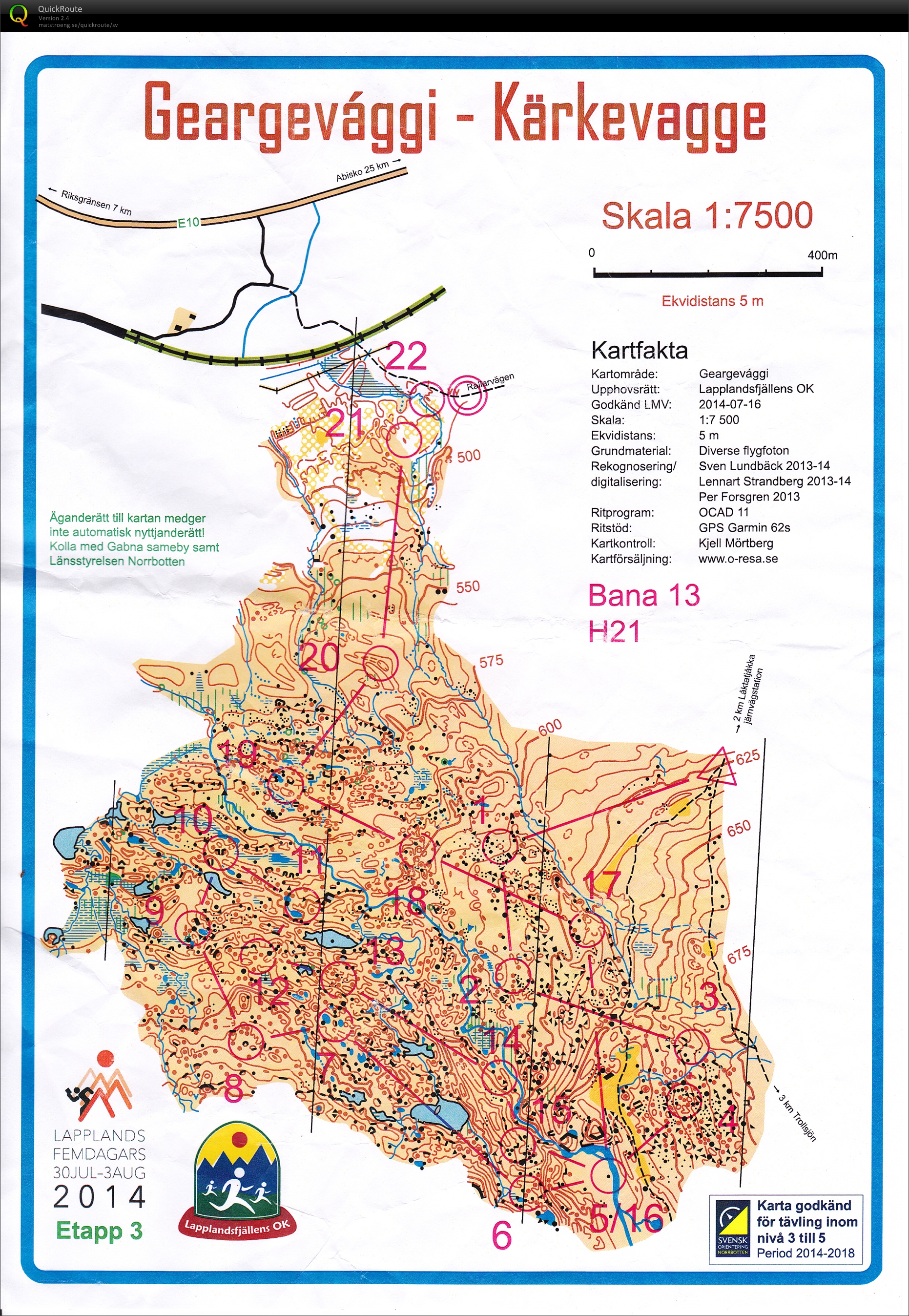 Lapplands 5-dagars E3/medel Kärkevagge (H21) (2014-08-01)